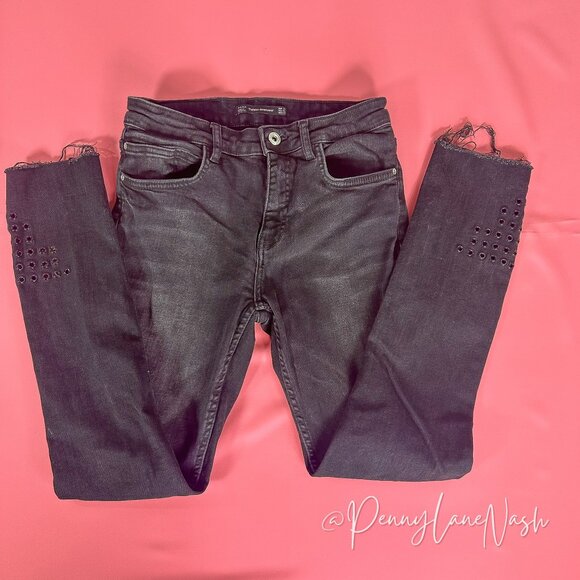 Zara Trafaluc Denimwear Raw Hem Skinny Jeans Washed Black - Picture 4 of 9